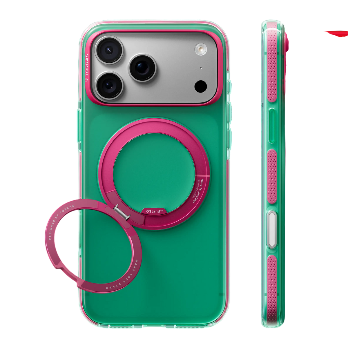 Torras Ostand O3 Hue Case for iPhone 18 Pro - Green & Pink