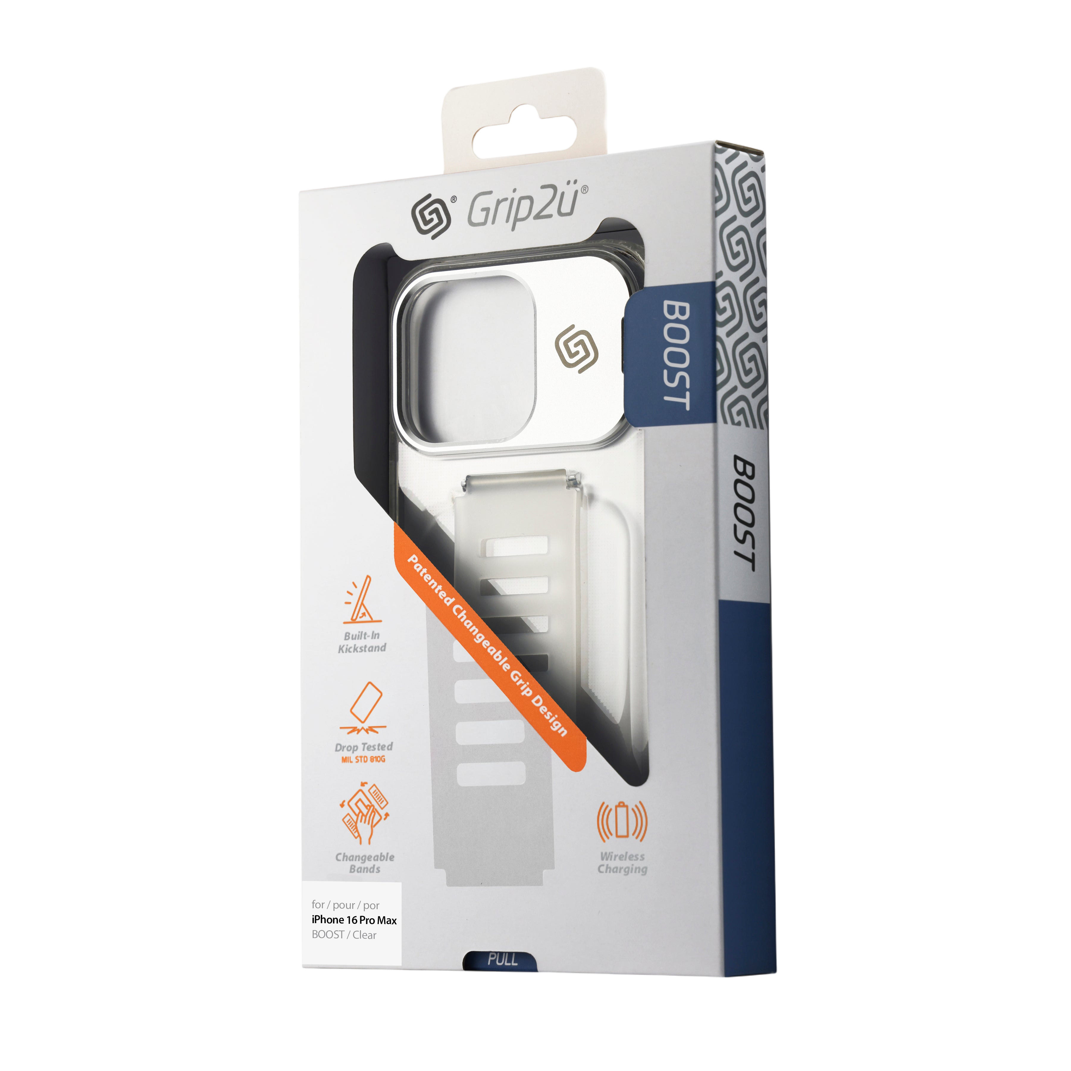 جراب Grip2U BOOST مع حامل واضح لهاتف iPhone 16 Pro Max