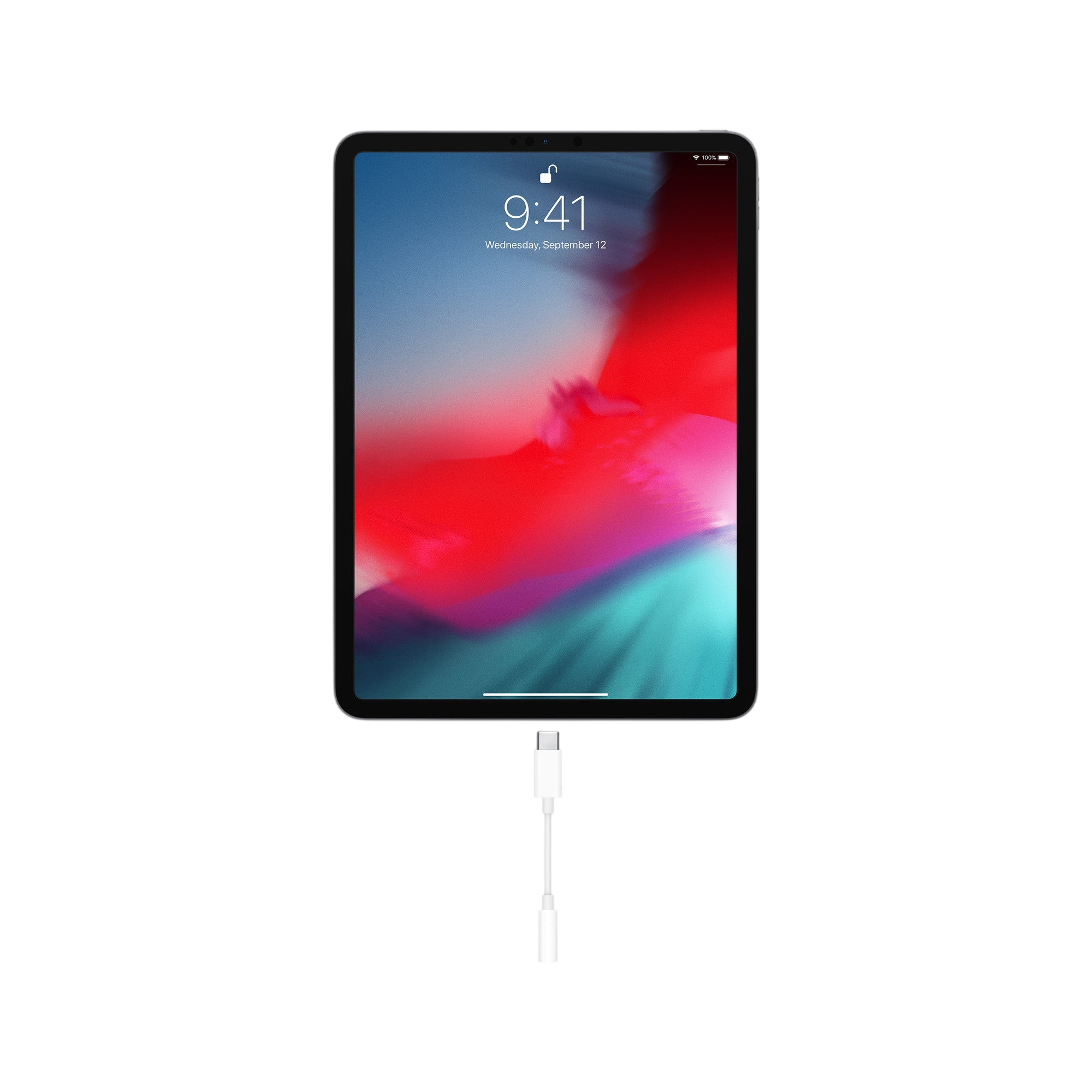 Apple USB-C to 3.5mm Headphone Jack Adapter - connected to iPad