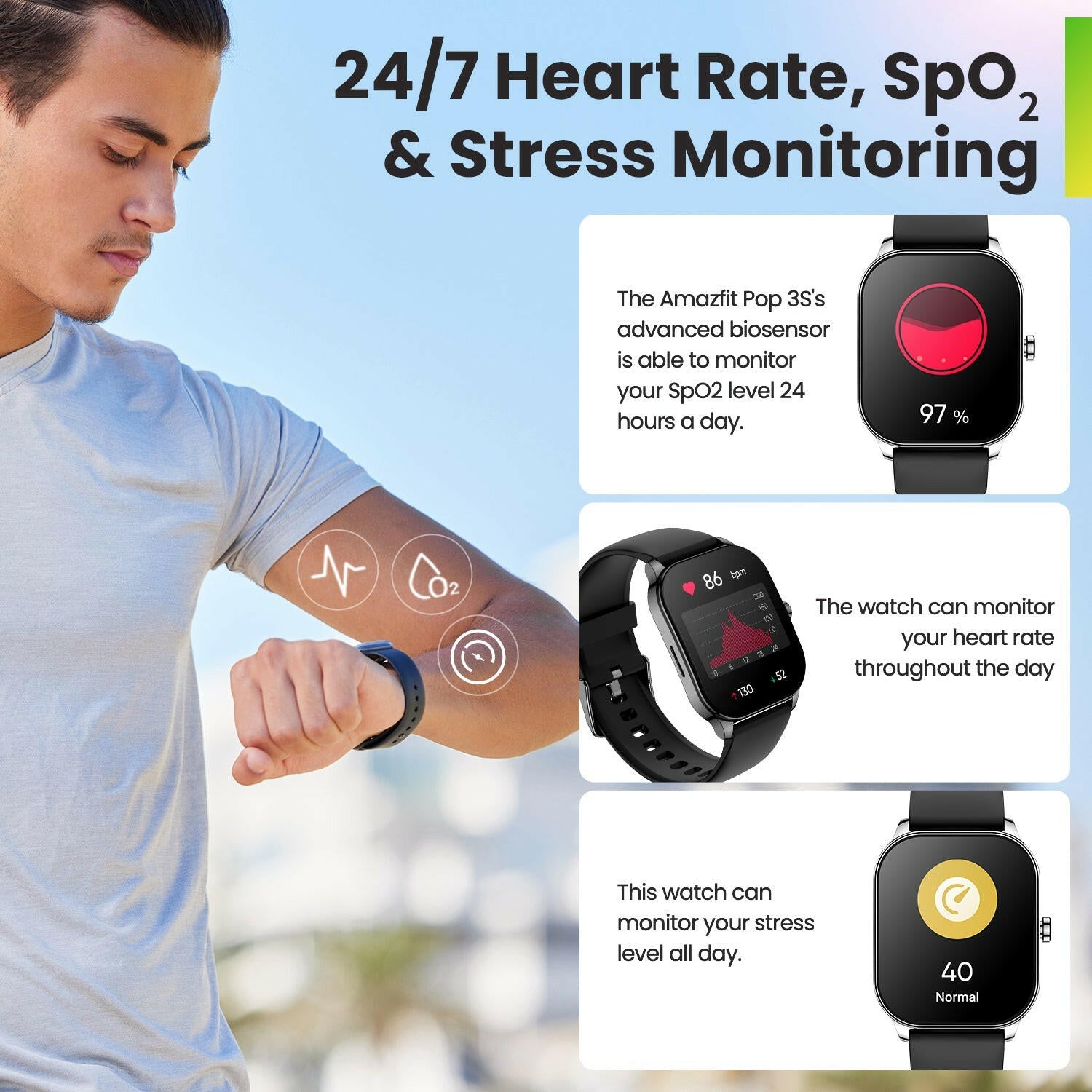 Amazfit Pop 3S Smart Watch - Black