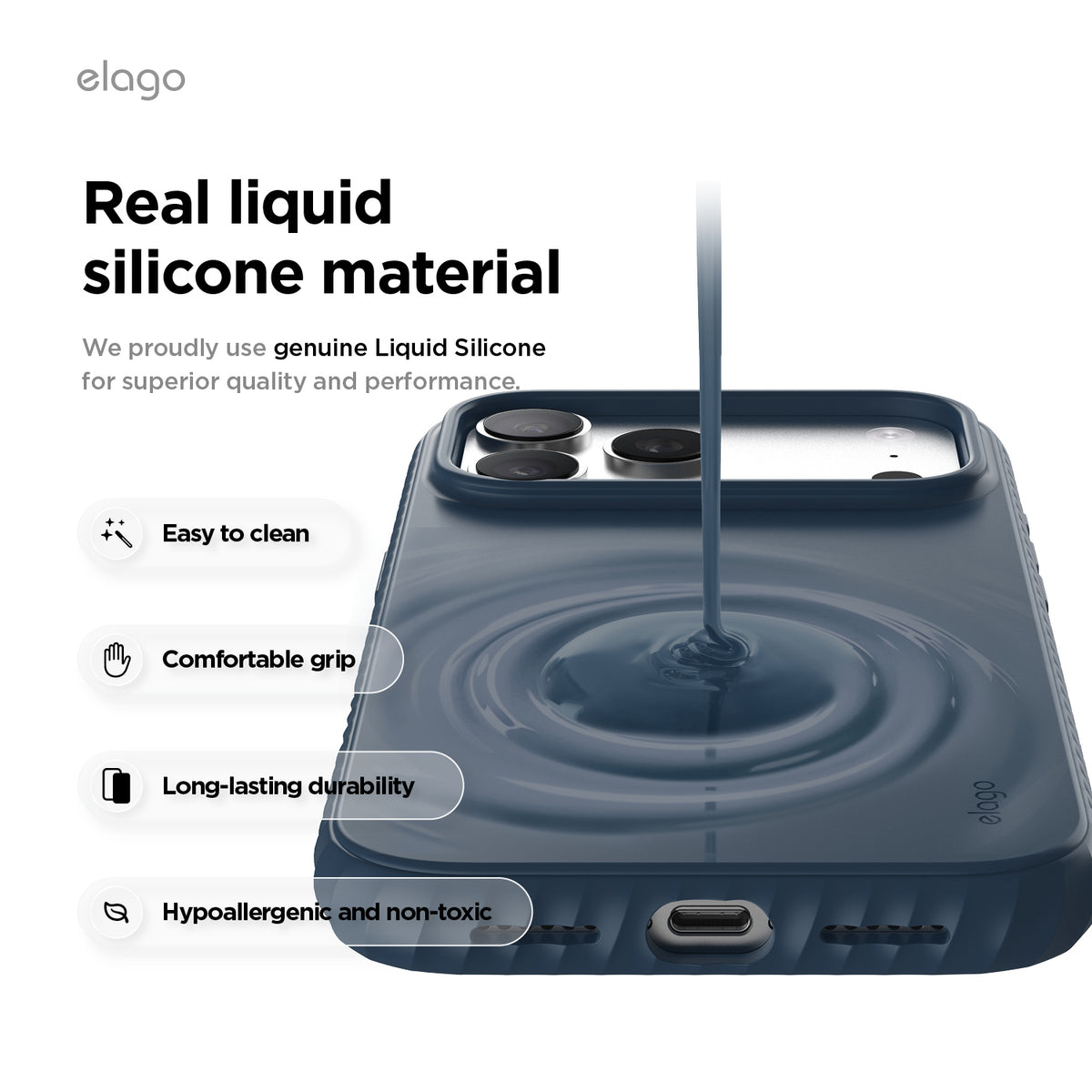 Elago MagRidge Silicone Case for iPhone 17 Pro Max / iPhone 18 Pro Max - Jean Indigo