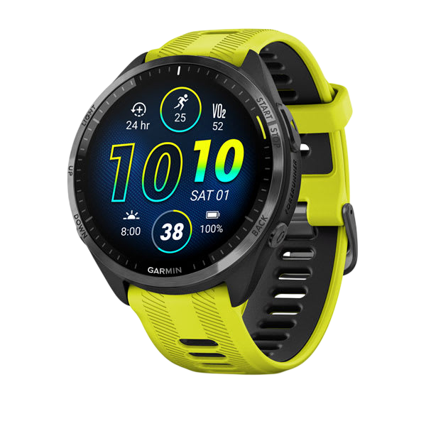 Garmin Forerunner 965 Premium GPS Running Smartwatch - Carbon Gray DLC Titanium Bezel with Black Case - Yellow