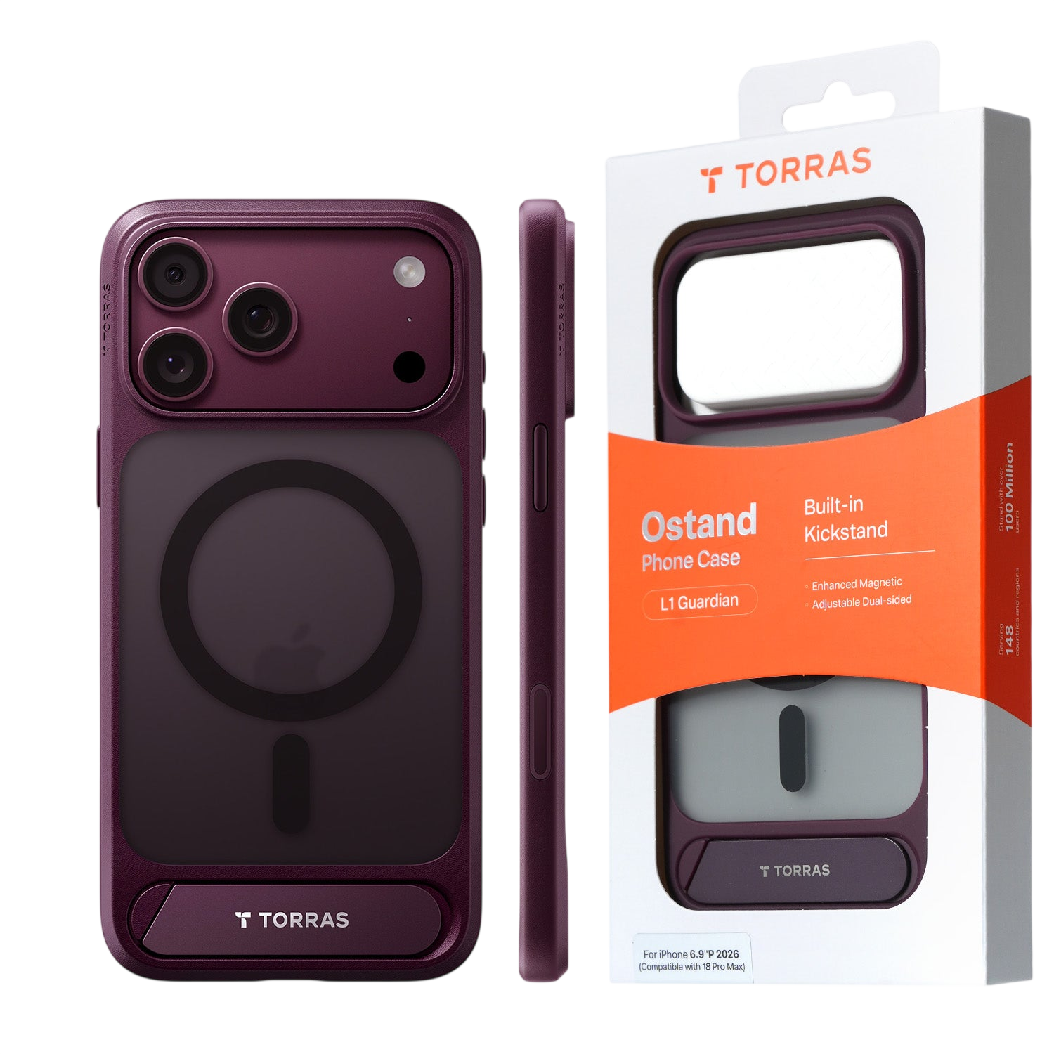 Torras Ostand L1 Case for iPhone 17 Pro Max / iPhone 18 Pro Max - Purple
