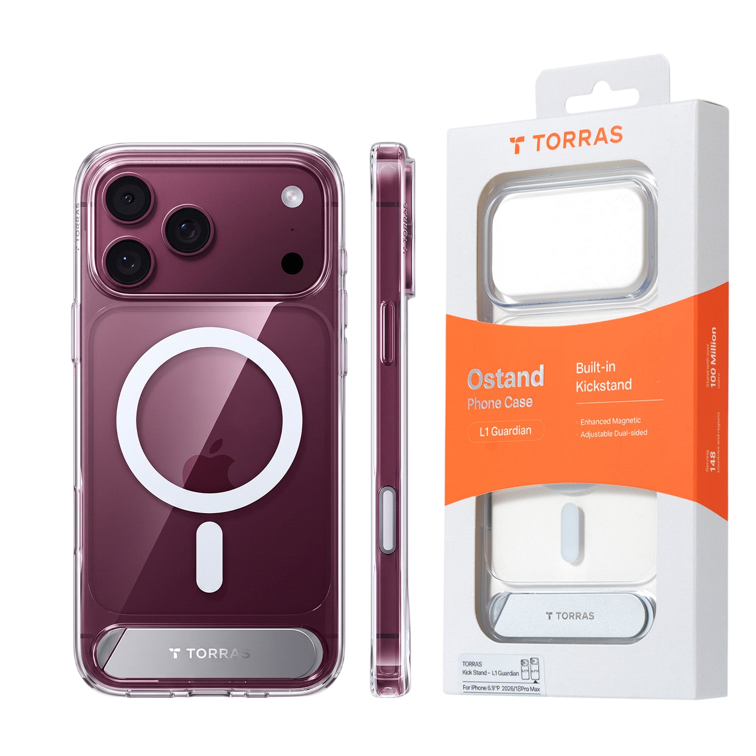 Torras Ostand L1 Case for iPhone 17 Pro Max / iPhone 18 Pro Max - Clear