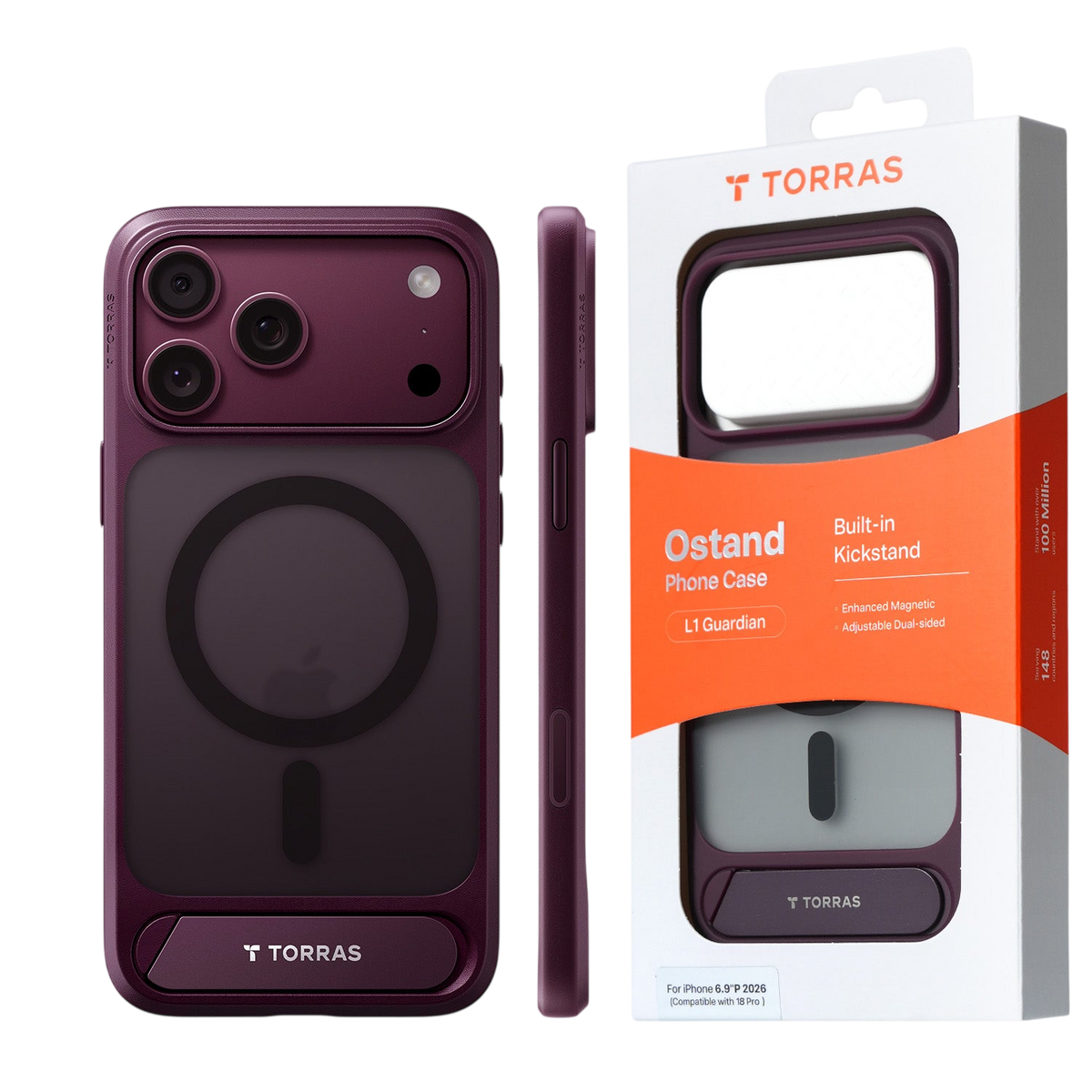 Torras Ostand L1 Case for iPhone 17 Pro / iPhone 18 Pro - Purple