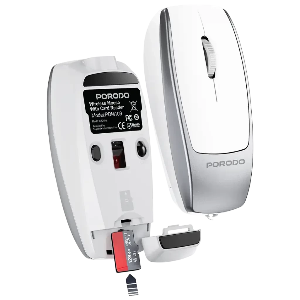 Porodo 1600DPI Wireless Mouse with Card Reader - White