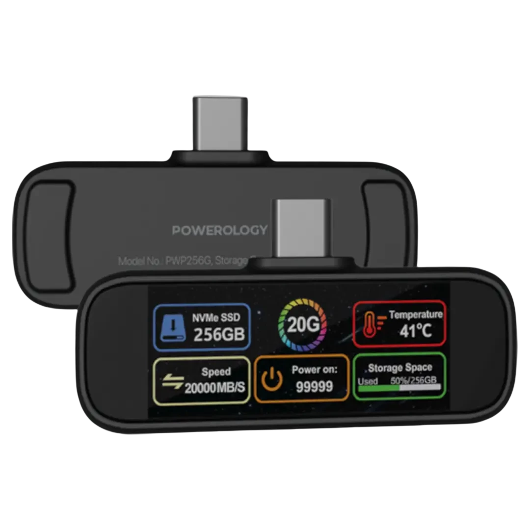 Powerology VaultX 256GB Mini Portable SSD Drive - Black