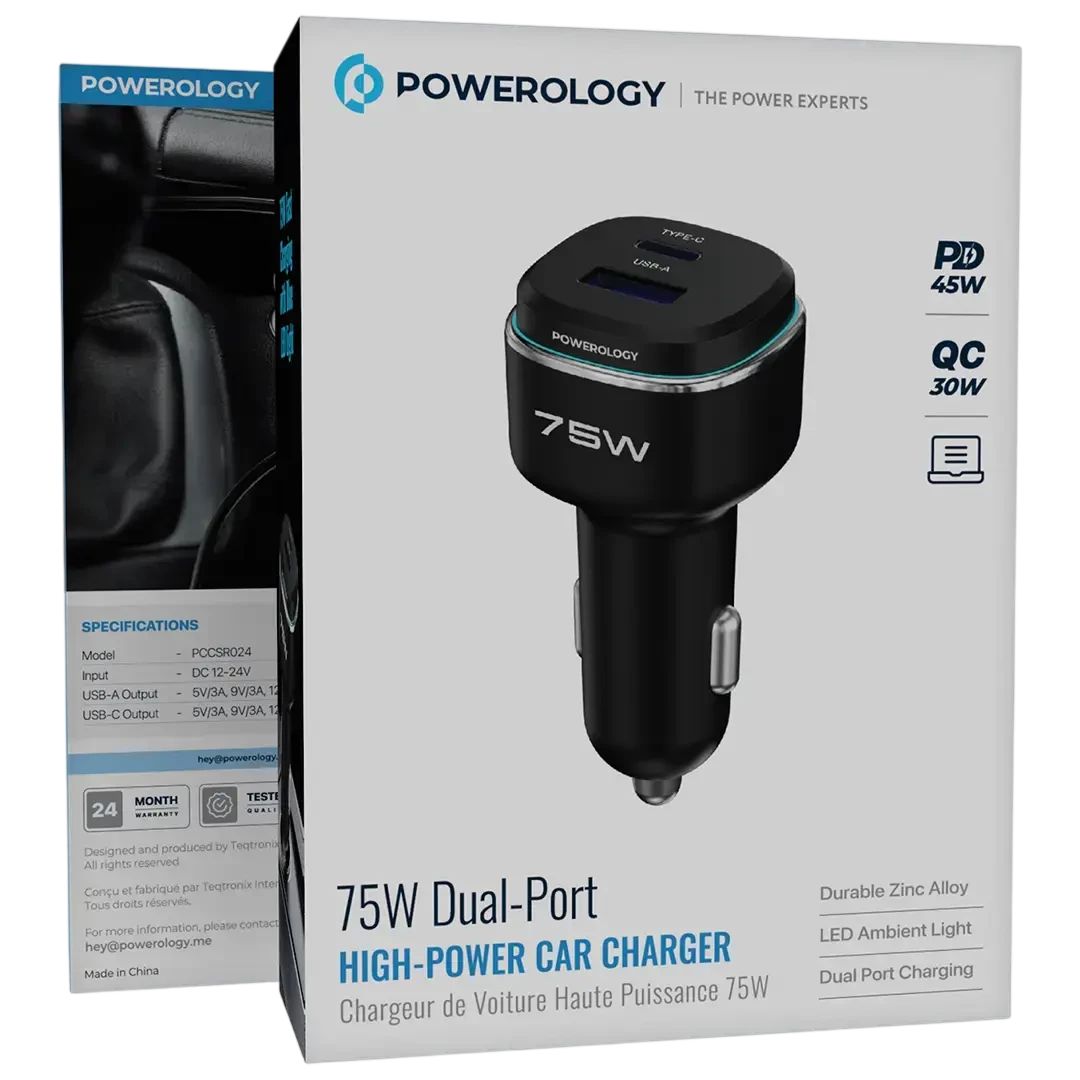Powerology 75W Dual-Port High-Power Car Charger