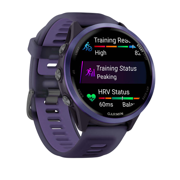 Garmin Forerunner 570 AMOLED GPS Running Smartwatch - Slate Gray Aluminium with Translucent Black Band - 47mm Indigo