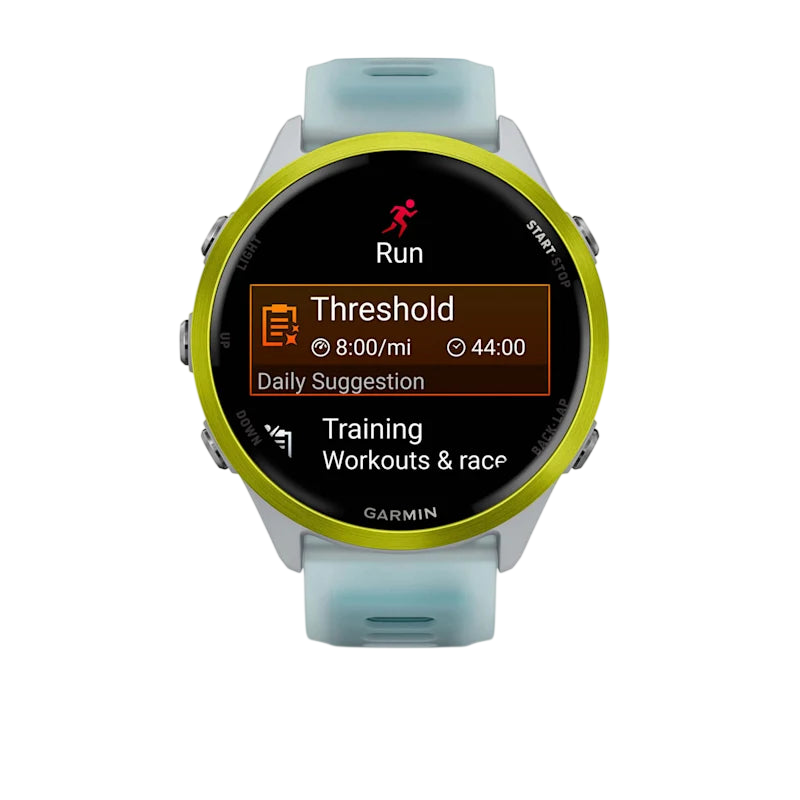 Garmin Forerunner 570 AMOLED GPS Running Smartwatch - Slate Gray Aluminium with Translucent Black Band - 47mm Amp Yellow