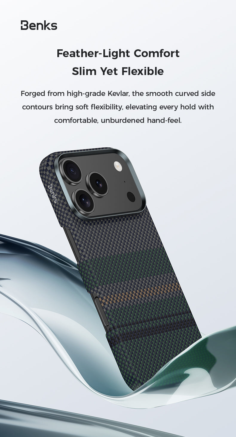 Benks Aurora ArmorAir Case built with Kevlar® for iPhone 17 Pro / Pro Max / Air - features