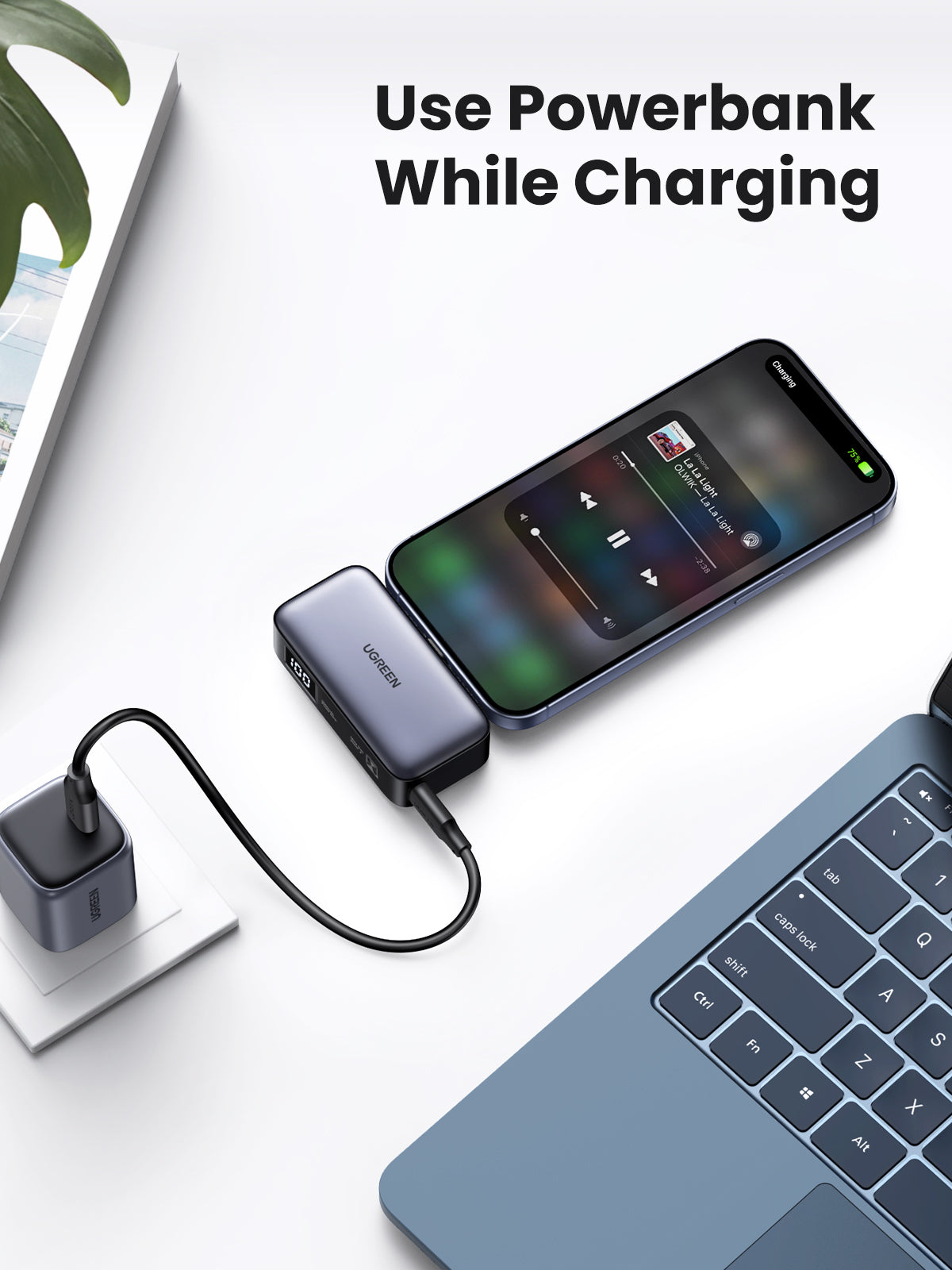 بنك الطاقة UGREEN Nexode بقدرة 5000 مللي أمبير في الساعة بقدرة 20 وات ومنفذ USB-C مدمج وشاشة LED