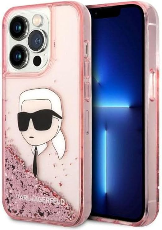 حافظة Karl Lagerfeld Liquid Glitter NFT Karl's Head الصلبة لهاتف iPhone 16 Pro Max - وردي