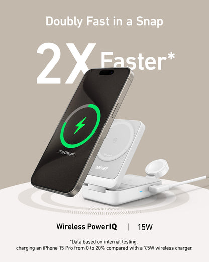 Anker MagGo Wireless Charging Station Qi2 Certified (15W) Foldable 3-in-1