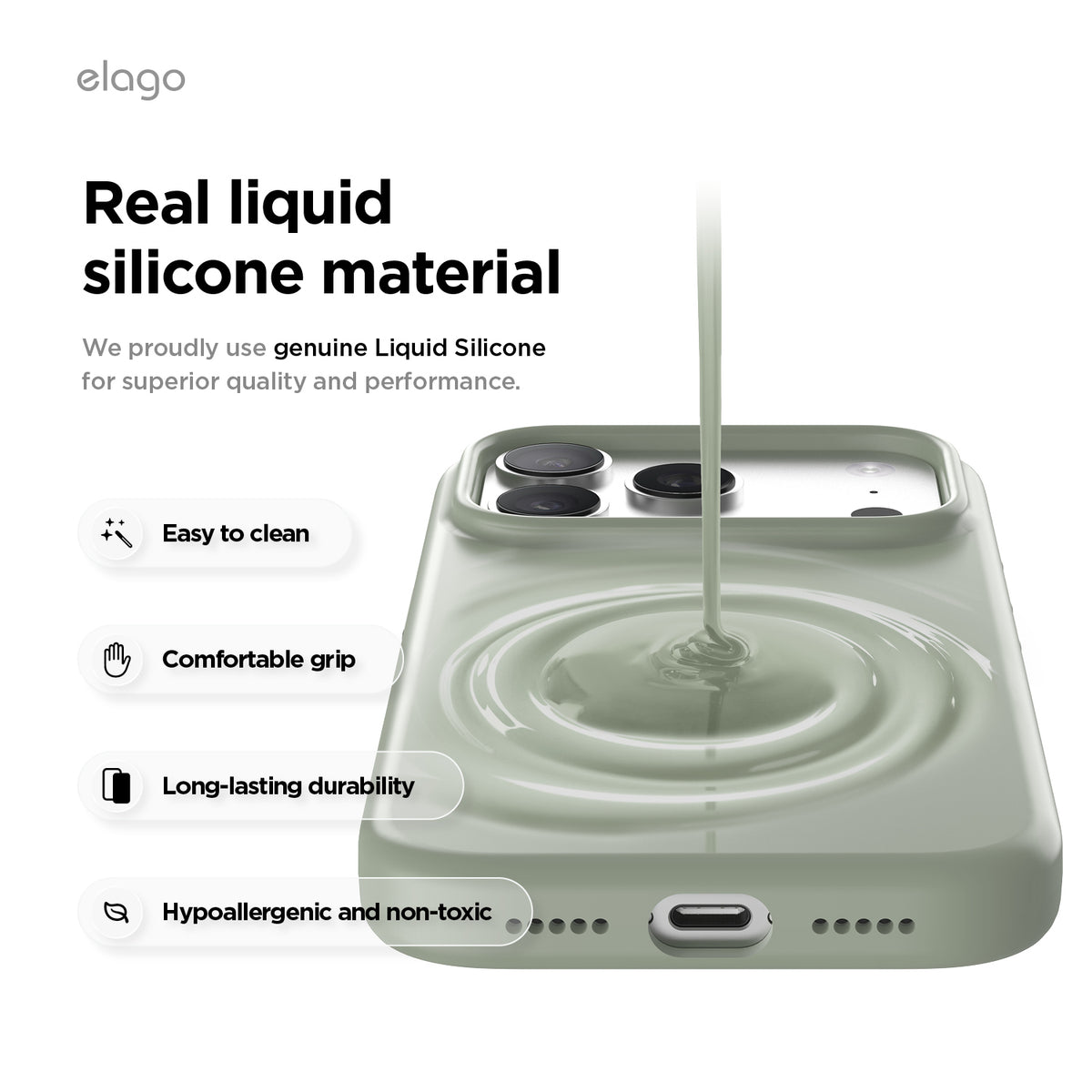 Elago Mag Silicone Case for iPhone 17 Pro / iPhone 18 Pro - Khaki Green 