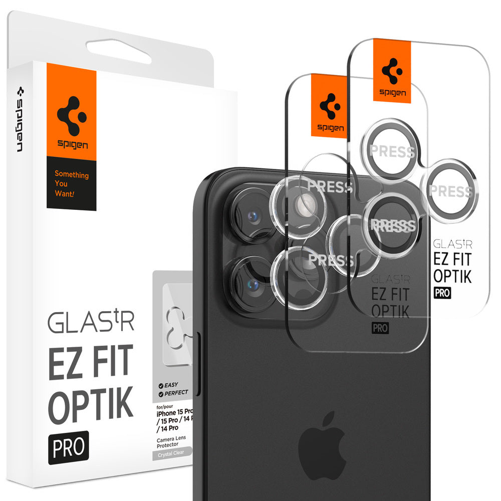 Spigen iPhone 15 Pro Max / 15 Pro واقي عدسة الكاميرا EZ Fit GLAS.tR Optik Pro - شفاف - عبوتان