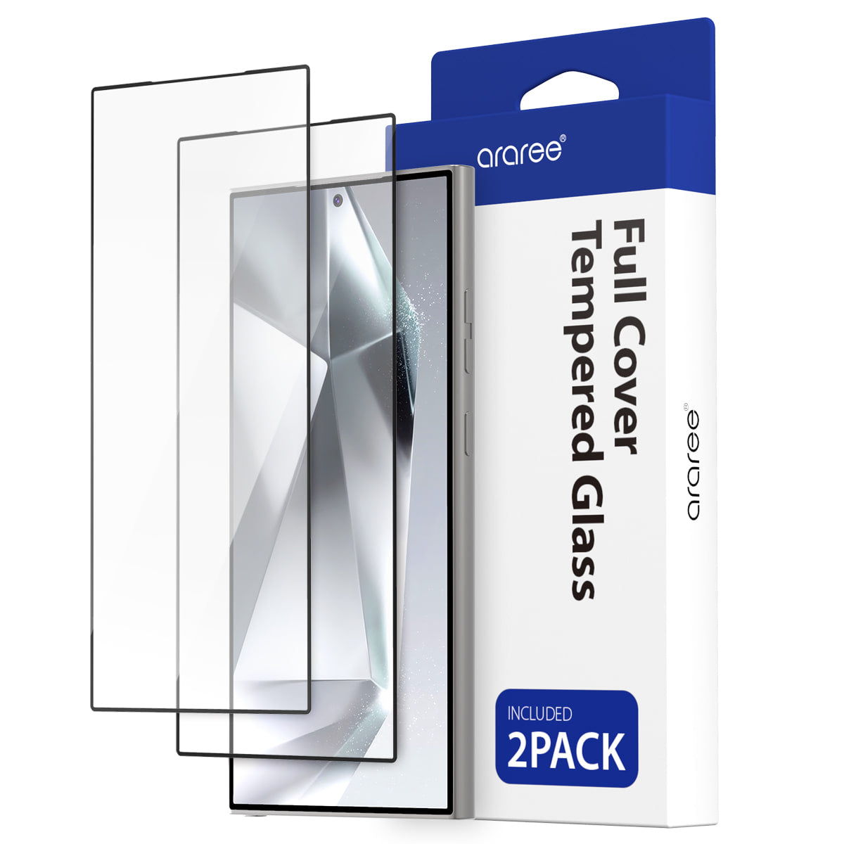araree Core Full Cover Tempered Glass Screen Protector for Samsung S24 Ultra (2-Pack) - Clear