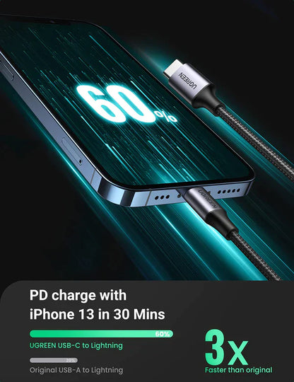 Ugreen MFi Braided PD Fast Charger USB-C to Lightning Cable - 2m