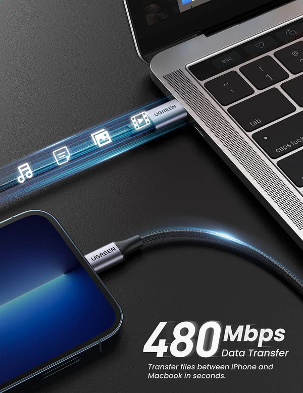 يوجرين MFi Braided PD شاحن سريع USB-C إلى كابل Lightning - 2 متر