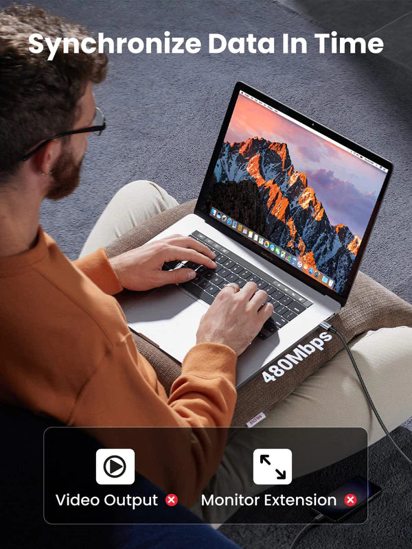 كابل شاحن Ugreen USB-C إلى USB-C 60 واط (مضفر) - 1 متر