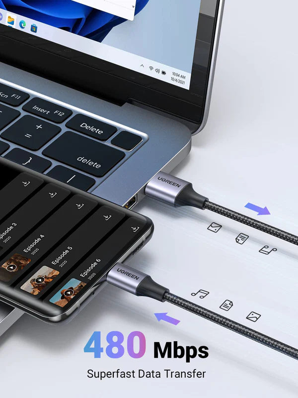 كابل Ugreen USB-A إلى USB-C (مضفر من النايلون) -1 متر