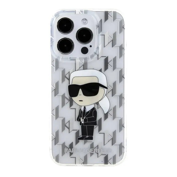 جراب Karl Lagerfeld IML الصلب مع Ikonik Monogram لهاتف iPhone 16 Pro، ممتص للسقوط والصدمات، فتحات دقيقة للمنافذ والأزرار، تركيب سهل بالكبس