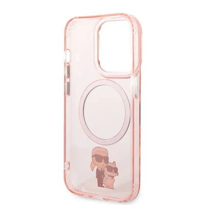 حافظة شفافة من السيليكون مع شعار Karl & Choupette باللون الوردي من Karl Lagerfeld لجهاز iPhone 16 Pro Max