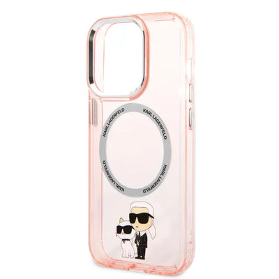 حافظة شفافة من السيليكون مع شعار Karl & Choupette باللون الوردي من Karl Lagerfeld لجهاز iPhone 16 Pro Max