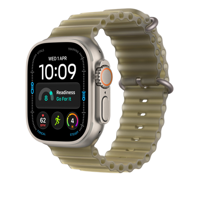 Apple Watch Ultra Ocean Band (49mm) - Translucent Kelp (Natural Titanium) - alternate view 1 