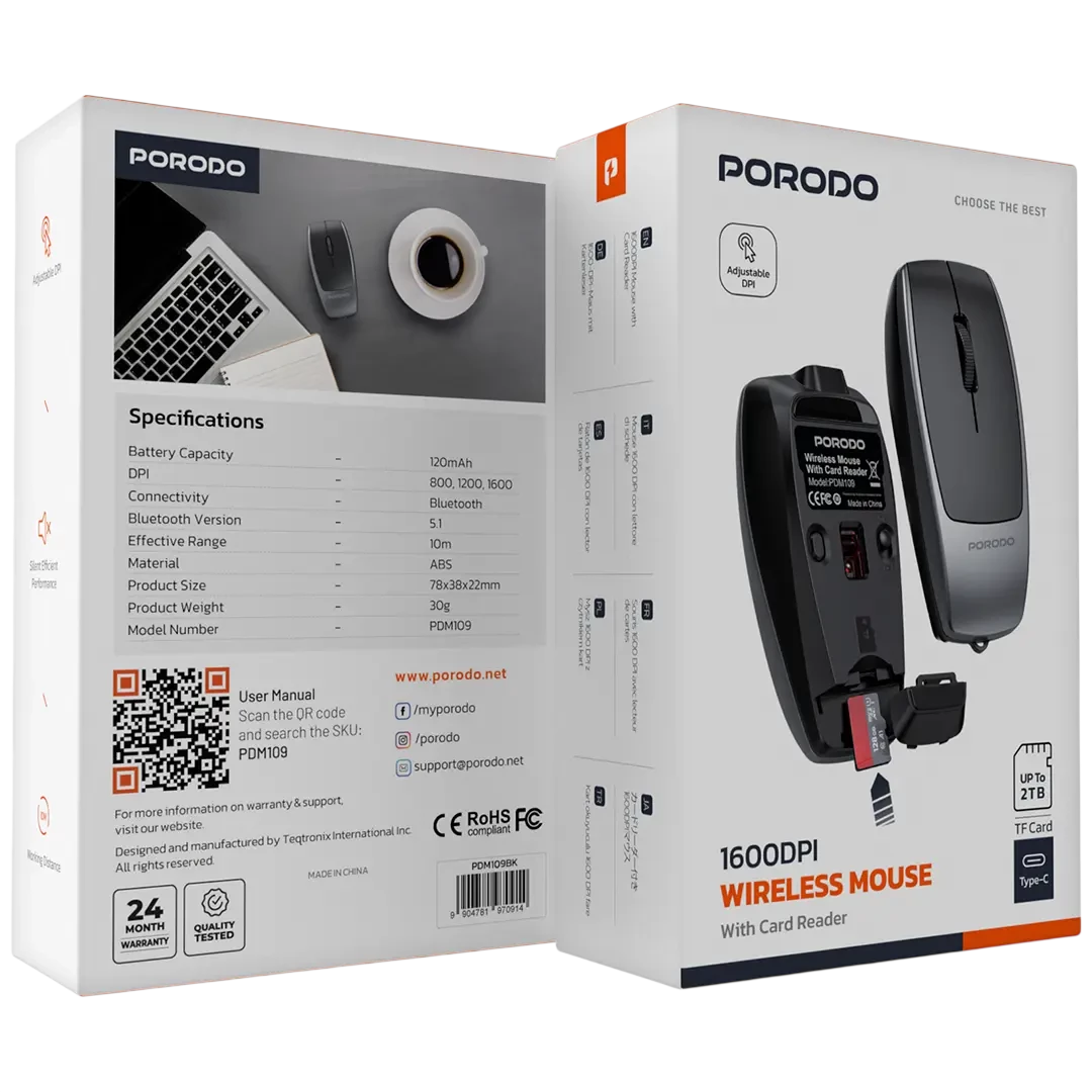 Porodo Wireless Mouse USB-C charging