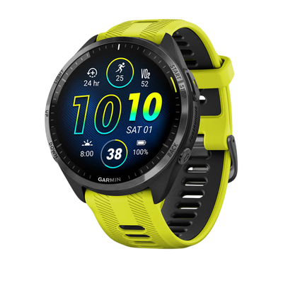 Garmin Forerunner 965 Premium GPS Running Smartwatch - Carbon Gray DLC Titanium Bezel with Black Case - Yellow 