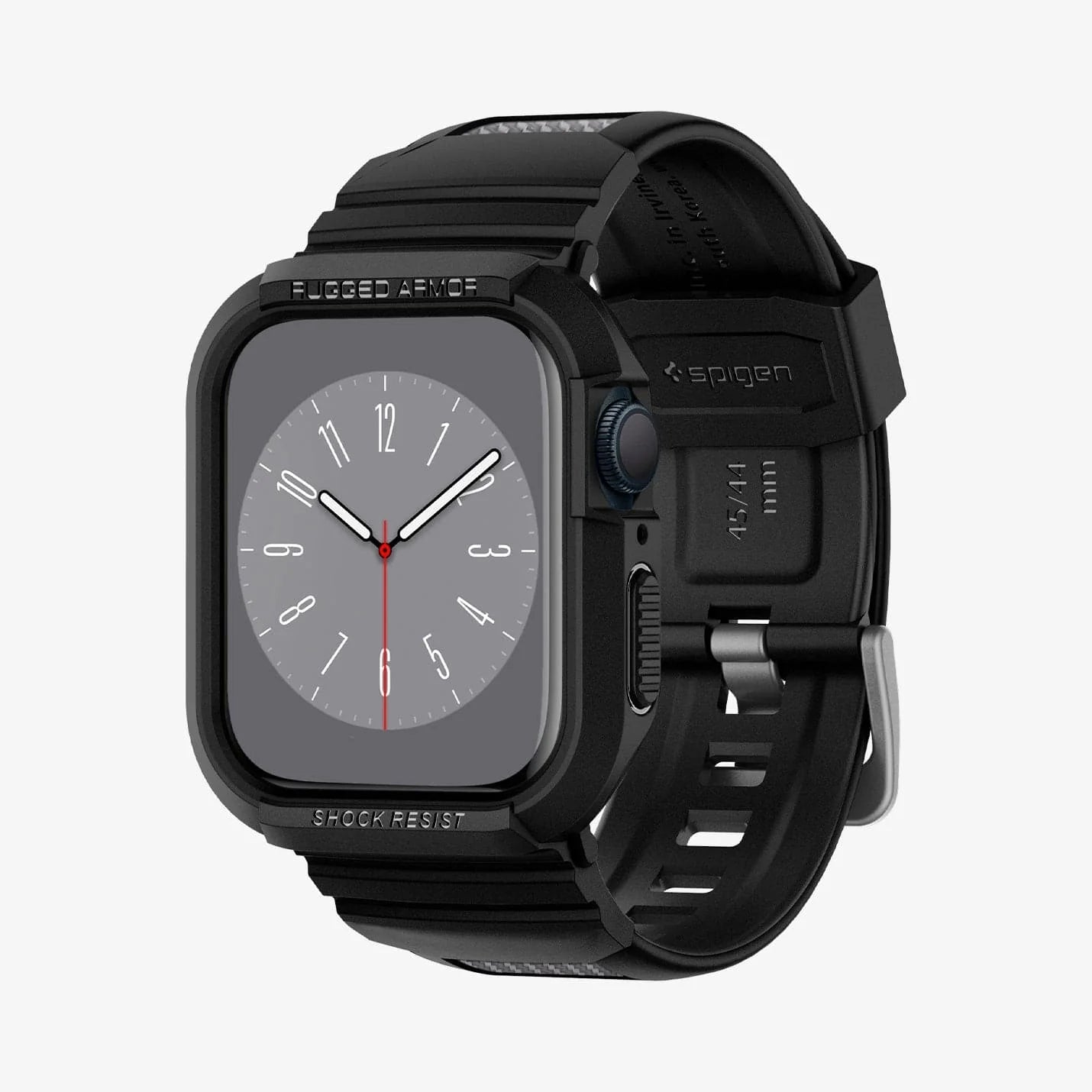 Spigen Rugged Armor Pro - أسود لساعة Apple Watch Series 9 / 8 / 7 / 6 / 5 / 4 / SE (45 ملم و44 ملم)