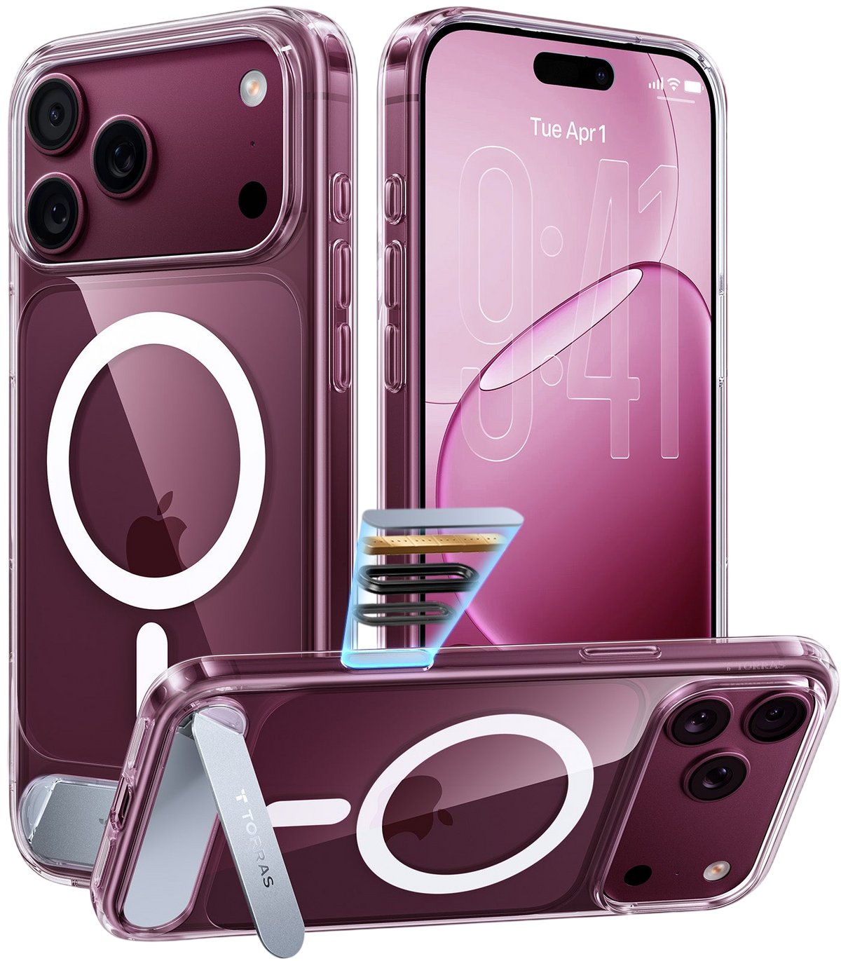Torras Ostand L1 Case for iPhone 17 Pro Max / iPhone 18 Pro Max - Clear 