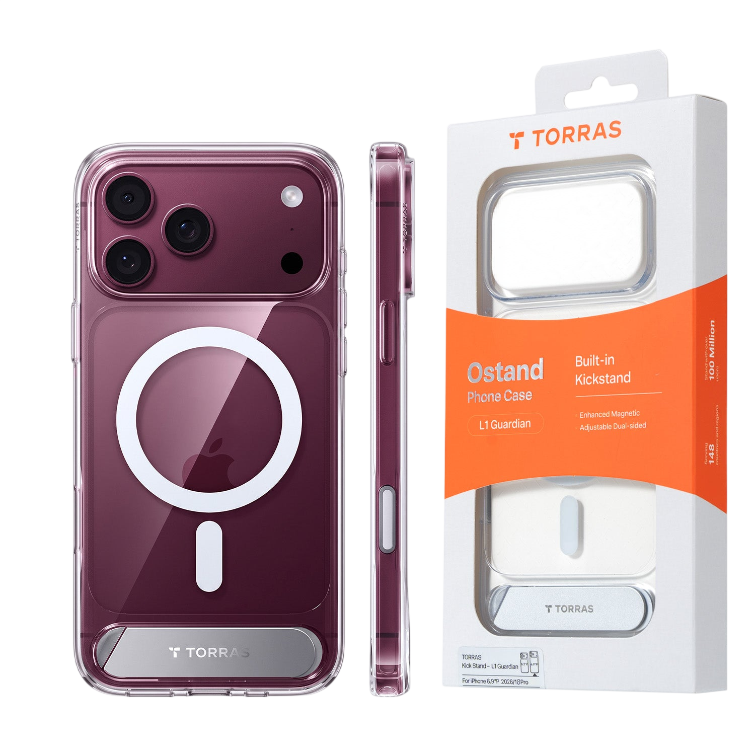 Torras Ostand L1 Case for iPhone 17 Pro / iPhone 18 Pro - Clear 