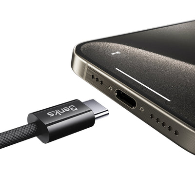 Benks PowerWeave D46 Braided USB-C to Lightning Cable 2m - Black - Lightning connector detail