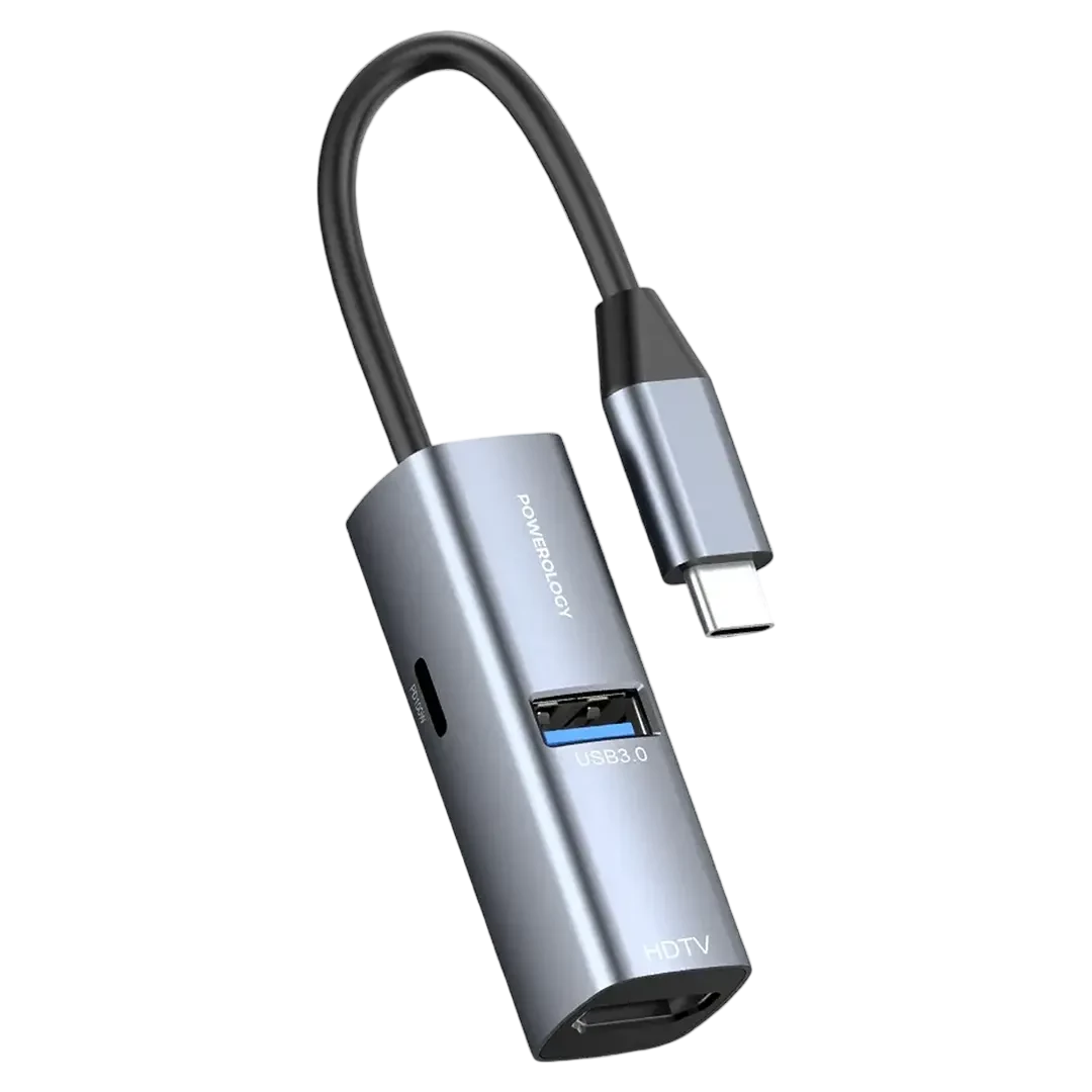 Powerology Aluminum Mini USB-C Hub - Black
