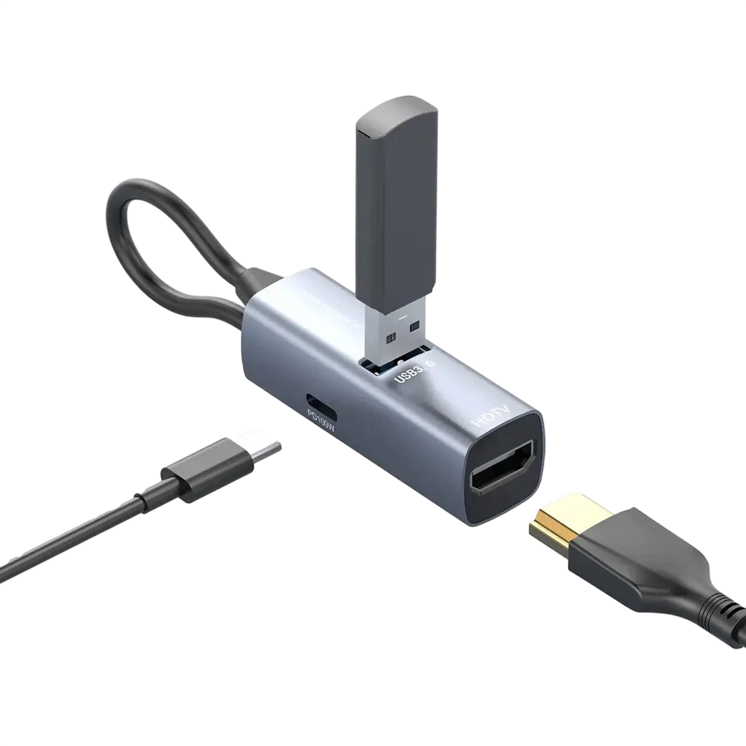 Powerology Aluminum Mini USB-C Hub - Black