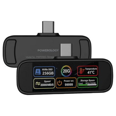 Powerology VaultX 256GB Mini Portable SSD Drive - Black
