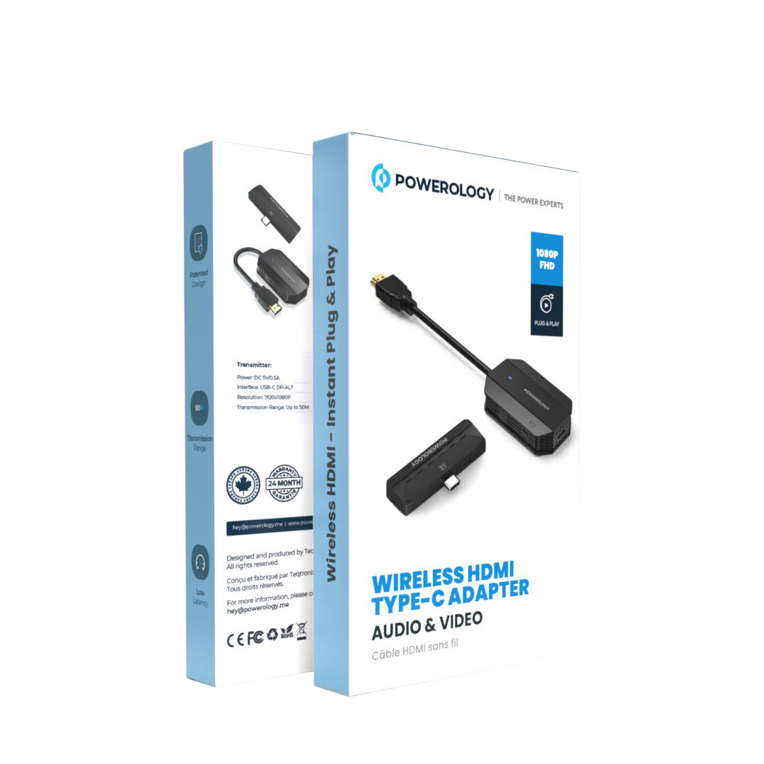 Powerology Wireless HDMI Type-C Adapter Audio & Video - Black