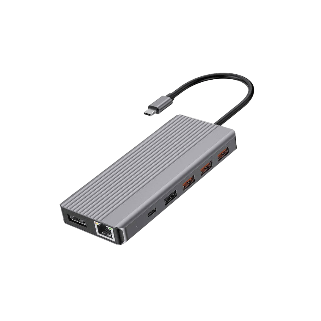 Powerology 13-in-1 Dual HDMI & DisplayPort USB-C Hub Ethernet - Gray