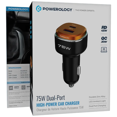 Powerology 75W Dual-Port High-Power Car Charger