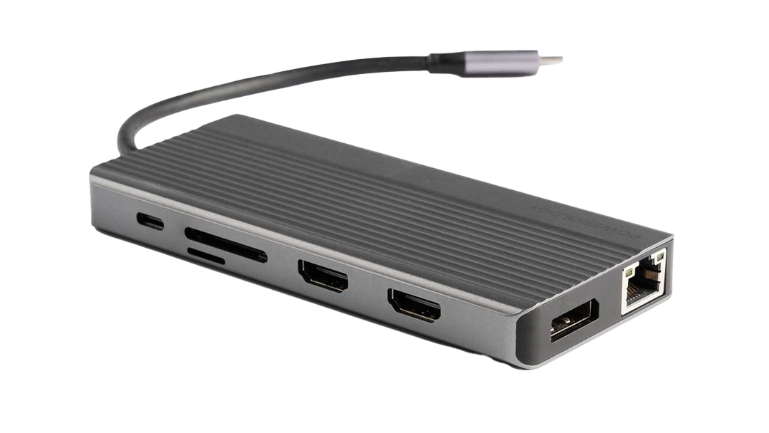 Powerology 13-in-1 Dual HDMI & DisplayPort USB-C Hub Ethernet - Gray