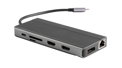 Powerology 13-in-1 Dual HDMI & DisplayPort USB-C Hub Ethernet - Gray