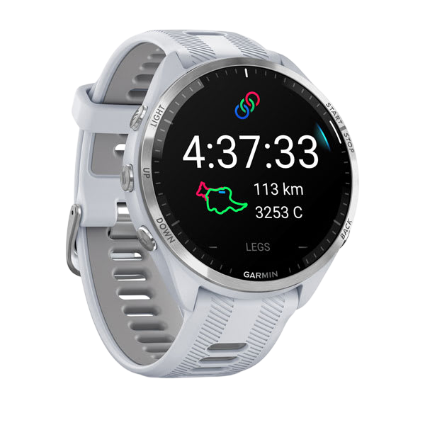 Garmin Forerunner 965 Premium GPS Running Smartwatch - Carbon Gray DLC Titanium Bezel with Black Case - White 