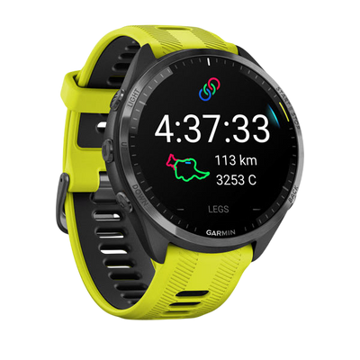 Garmin Forerunner 965 Premium GPS Running Smartwatch - Carbon Gray DLC Titanium Bezel with Black Case - Yellow 