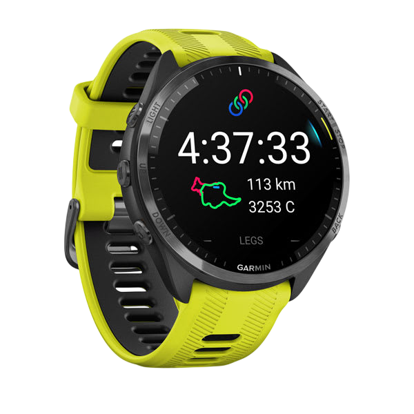 Garmin Forerunner 965 Premium GPS Running Smartwatch - Carbon Gray DLC Titanium Bezel with Black Case - Yellow 