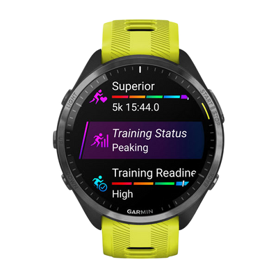 Garmin Forerunner 965 Premium GPS Running Smartwatch - Carbon Gray DLC Titanium Bezel with Black Case - Yellow 