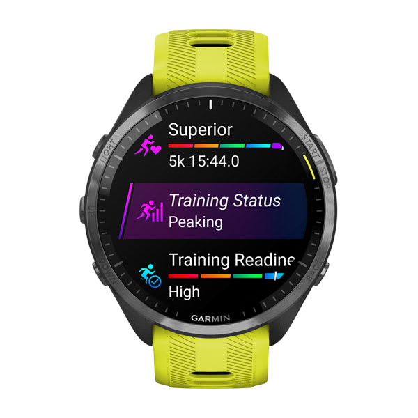 Garmin Forerunner 965 Premium GPS Running Smartwatch - Carbon Gray DLC Titanium Bezel with Black Case - Yellow 
