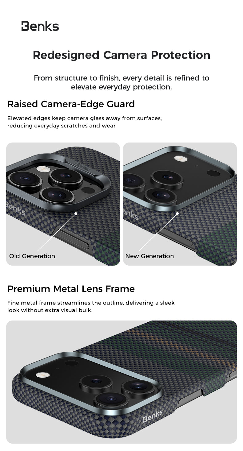 Benks Aurora ArmorAir Case built with Kevlar® for iPhone 17 Pro / Pro Max / Air - features