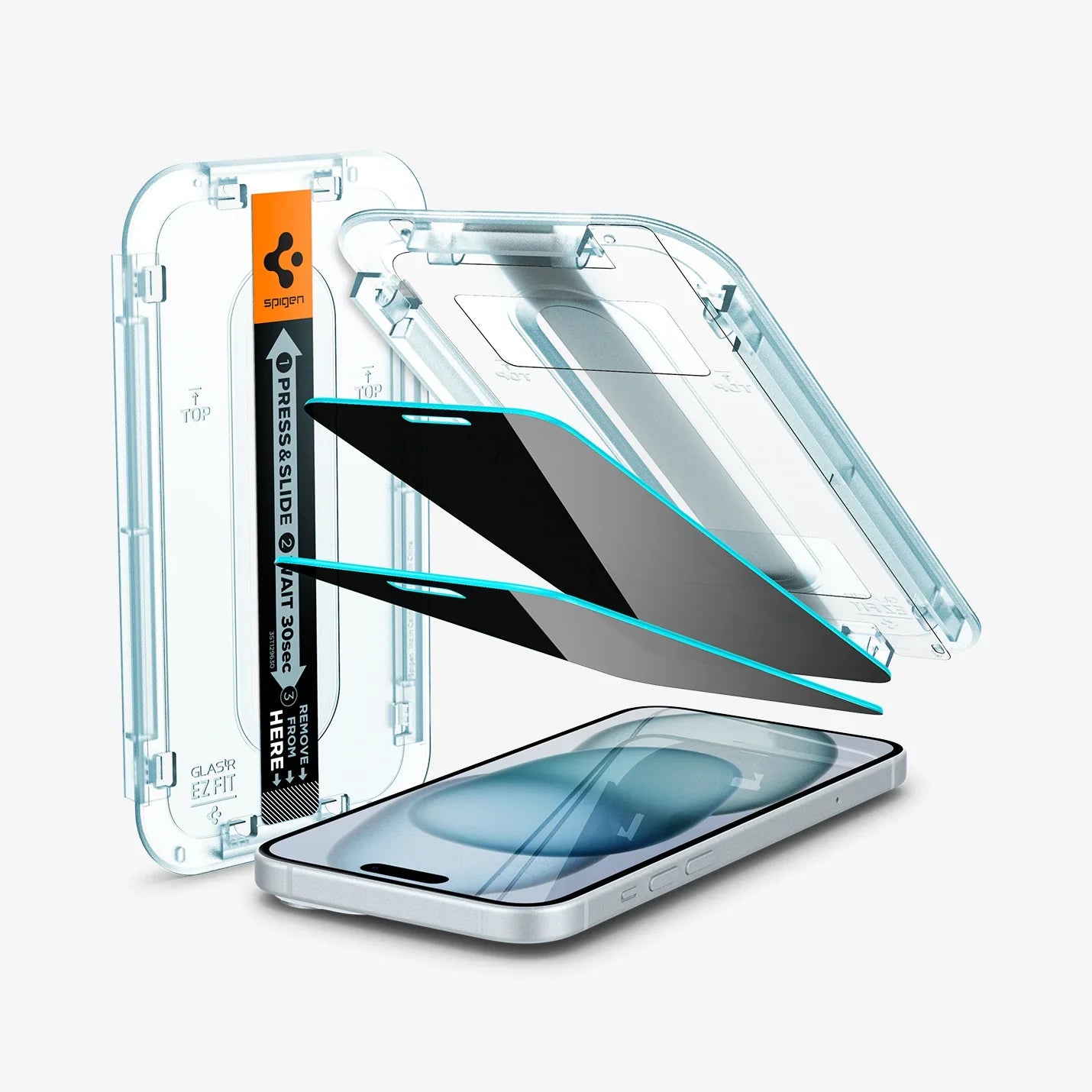 Spigen iPhone 15 Plus Screen Protector GLAS.tR EZ Fit | Privacy - 2 Pack